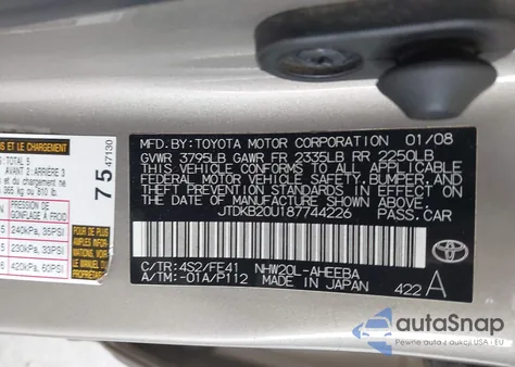2008 Toyota Prius из США, поврежденный, VIN JTDKB20U187744226